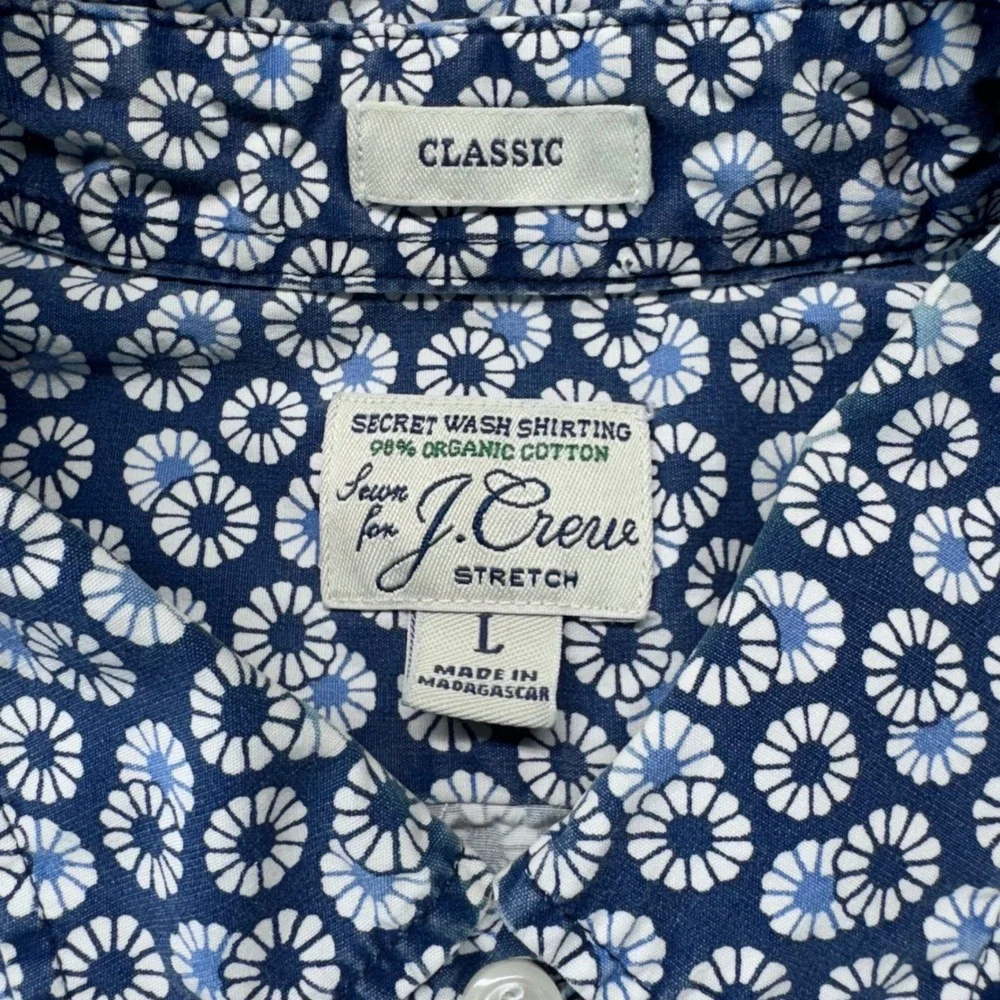 J. Crew Floral Print Button Down Shirt Stretch Organic Cotton Classic Fit‎ L
